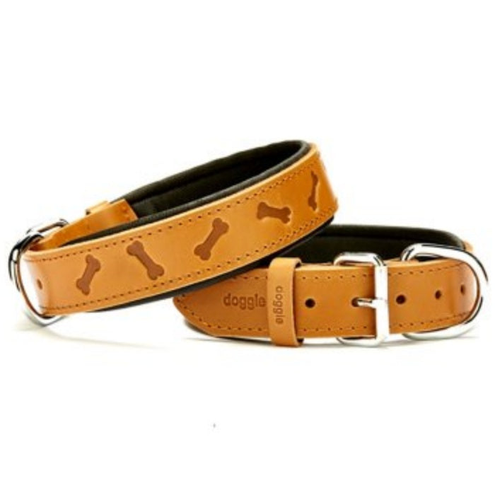 Doggie Konfor Deri Kemik Desenli Boyun Tasması Camel 3,5X52-60Cm