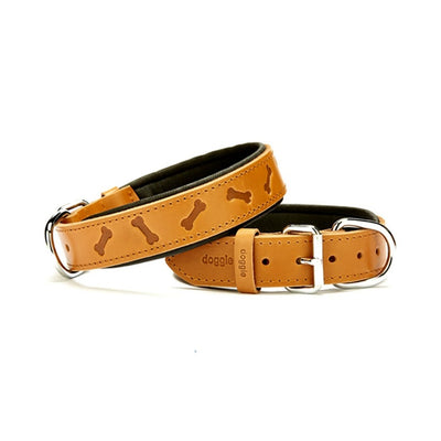 Doggie Konfor Deri Kemik Desenli Boyun Tasması Camel 3,5X47-55Cm