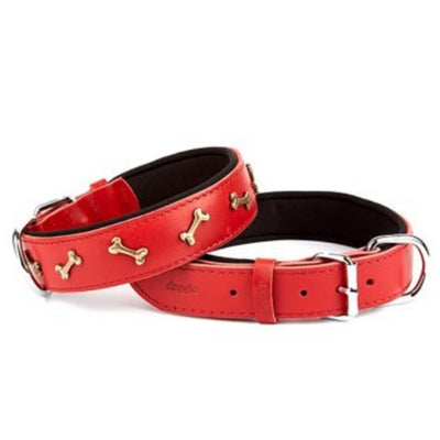 Doggie Konfor Deri Kemik Süslü Boyun Tasması Kırmızı 3,5X52-60Cm