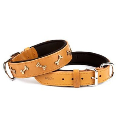 Doggie Konfor Deri Kemik Süslü Boyun Tasması Camel 3,5X47-55Cm