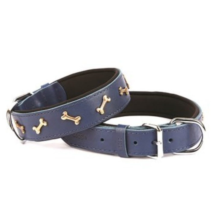 Doggie Konfor Deri Kemik Süslü Boyun Tasması Royalmavi 3,5X47-55Cm