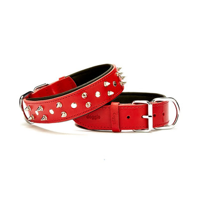 Doggie Konfor Deri Çivili Boyun Tasması Kırmızı 4X47-55Cm