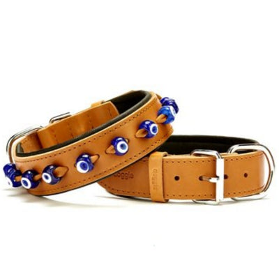 Doggie Konfor Deri Nazar Boncuklu Boyun Tasması Camel 4X47-55Cm