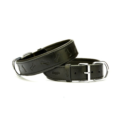 Doggie Konfor Deri Kemik Desenli Boyun Tasması Siyah 4X47-55Cm