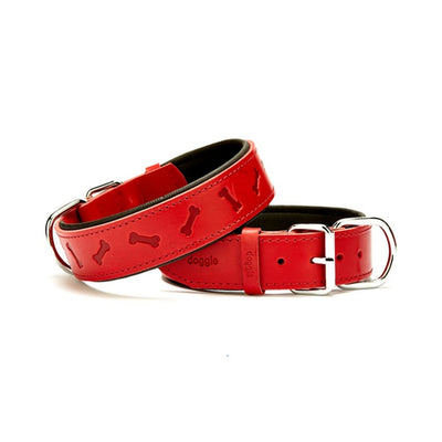 Doggie Konfor Deri Kemik Desenli Boyun Tasması Kırmızı 4X47-55Cm