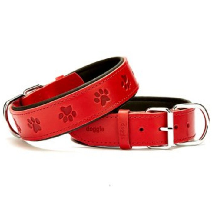 Doggie Konfor Deri Pati Desenli Boyun Tasması Kırmızı 4X52-60Cm
