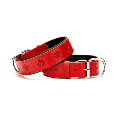 Doggie Konfor Deri Pati Desenli Boyun Tasması Kırmızı 4X47-55Cm