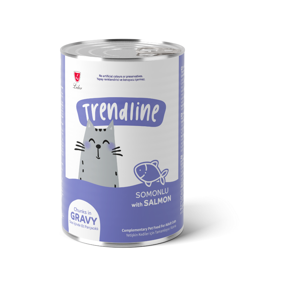 Trendline Konserve Sos İçinde Et Parçacıklı Somonlu Yetişkin Kedi Maması 400 Gr