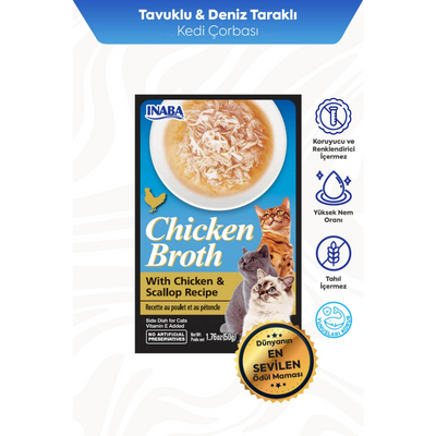 Inaba Ciao Chicken Broth Tavuk Sulu ve Deniz Taraklı Kedi Çorbası 50 Gr