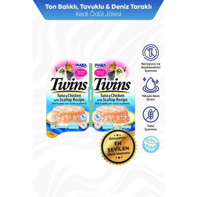 Inaba Twins Ton Balıklı, Deniz Taraklı ve Tavuklu Kedi Ödül Jölesi 2 x 35 Gr