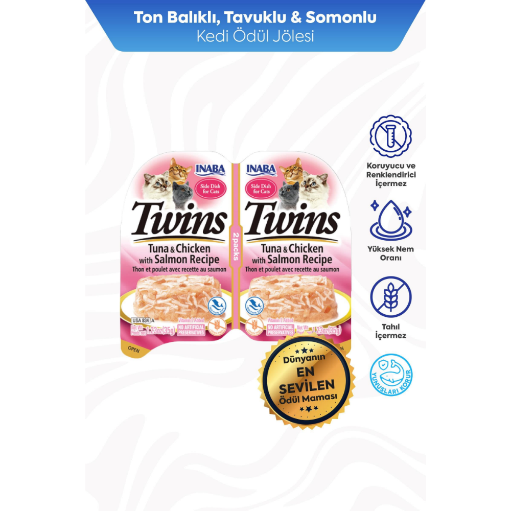Inaba Twins Ton Balıklı, Somonlu ve Tavuklu Kedi Ödül Jölesi 2 x 35 Gr