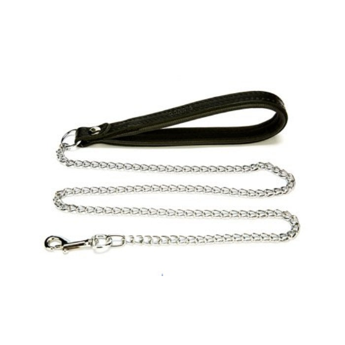 Doggie Konforlu Gerçek Deriden El Yapımı Zincirli Köpek Gezdirme Kayışı 2x110cm - Black