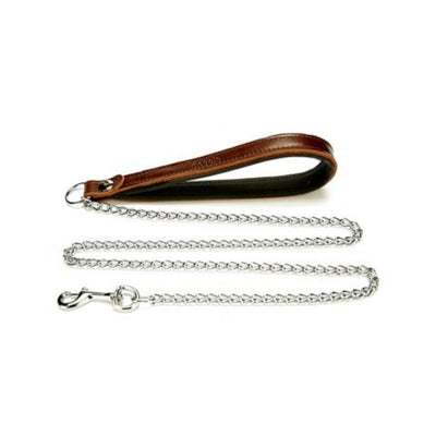 Doggie Konforlu Gerçek Deriden El Yapımı Zincirli Köpek Gezdirme Kayışı 2x110cm - Brown