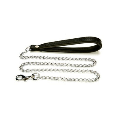 Doggie Konforlu Gerçek Deriden El Yapımı Zincirli Köpek Gezdirme Kayışı 2,5x110cm - Black